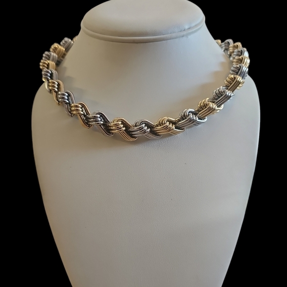 Gold and Silver Interlocking Chainmaille Clip Chain Choker Chunky Necklace - Picture 5 of 5
